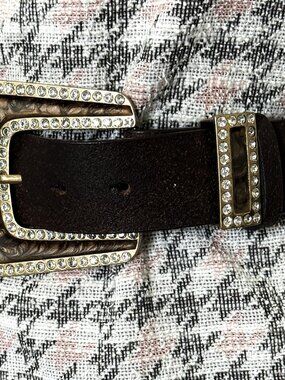 Genuine Leather Belt Women's brown bronze crystal enamel buckle fashion size SM